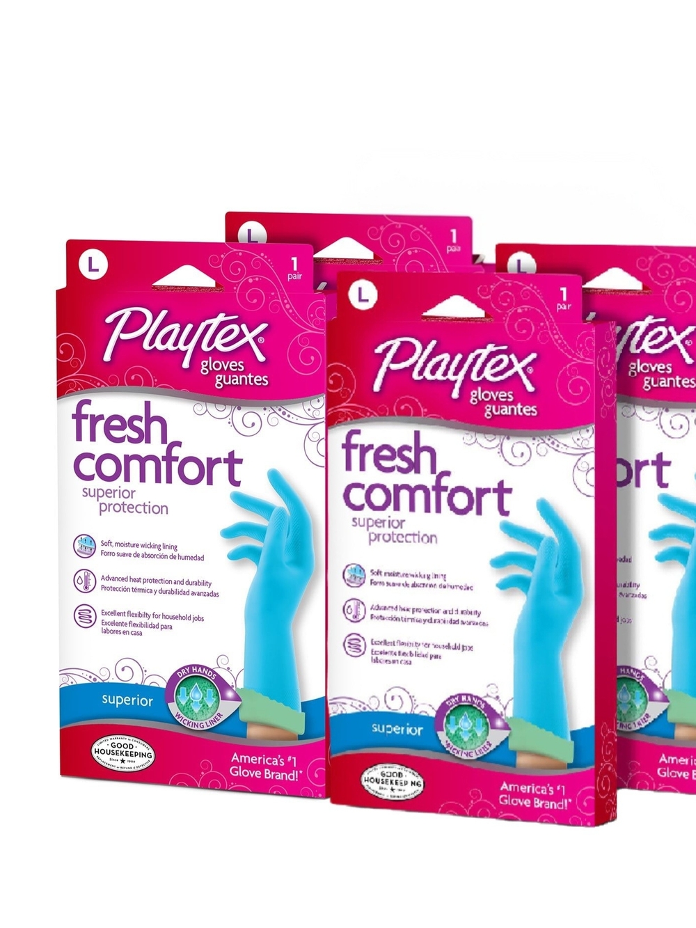 PLAYTEX Fresh Comfort Large Cleaning Gloves, 1 Count - Pack of 4 (Large)